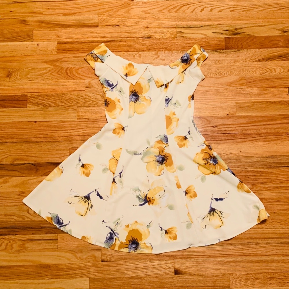 Yellow Floral Shoulder Dress